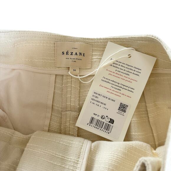 Sezane New Rome Ecru Cream High Waisted Pleated Belted Shorts Women’s Size 4 - Picture 3 of 8